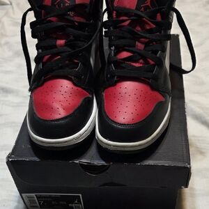 Jordan Air 1 Mid Black and Fire Red